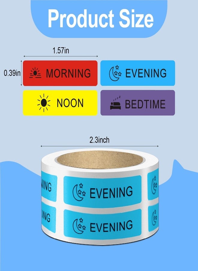 FEXICHUJI 2000 Pcs Pre-Cut Medicine Stickers Medication Instruction Labels Morning Noon Evening Bedtime Medication Reminder Stickers for Pill Case Planner or Pocket Pharmacy Labels (500 Per Roll 4 Rolls - Image 2